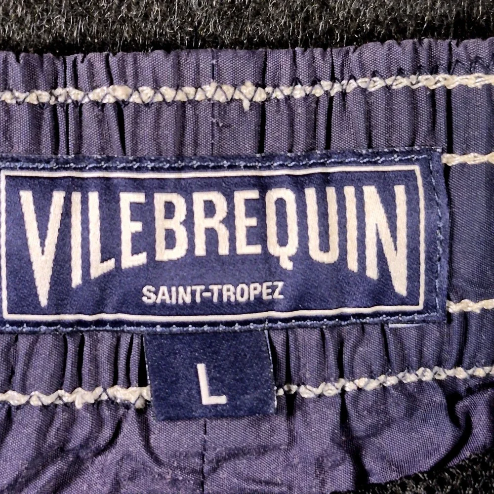 Vilebrequin Moorea Swim Trunks Mens L Blue Embroidered Saint Tropez Luxury Beach